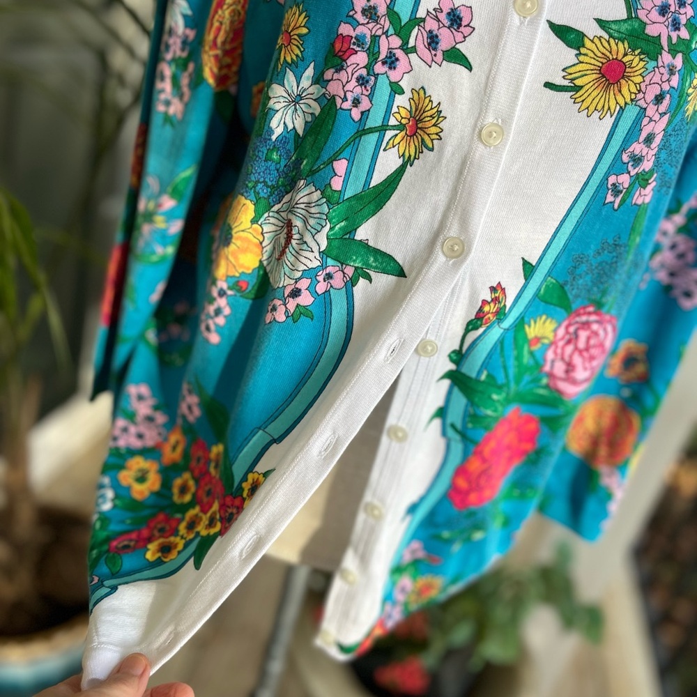 Talbots Luxury Garden Collection Cardigan, Turquoise Floral Print, Size XLP, EUC - Picture 9 of 10